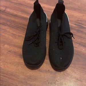 Black Knit Slip-On Sneakers with Rubber Sole
